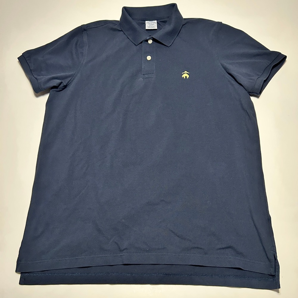 Brooks Brothers Slim Fit Performance Polo Shirt Navy Blue Mens Large Pique Logo